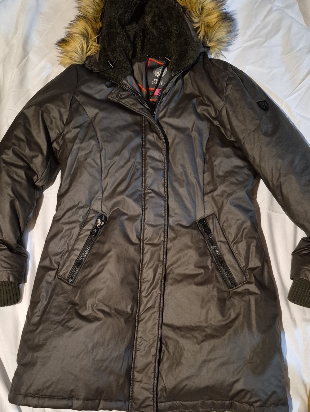 Vince Camuto Olive Green Faux-Fur Hooded Puffer Coat